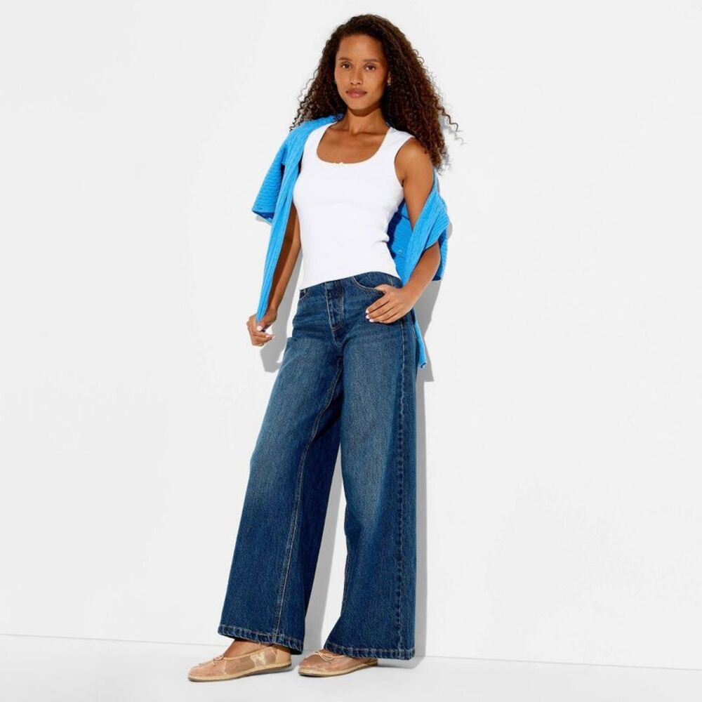 Women's Mid-Rise Ultra Wide Leg Jeans - Wild Fable Dark Wash 10